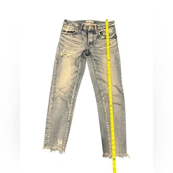 Moussy Vintage Denim Kelley Tapered Distressed Raw Hem Jeans, pre-owned, size 25 - Picture 4 of 16